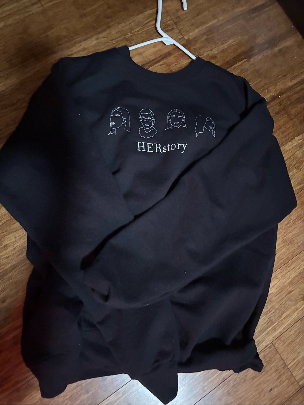 Hanes Black Crewneck Sweatshirt with White HERstory Graphic